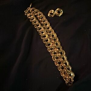 1980s vintage Monet double link gold plated brass chain with earring set